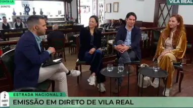 Frame da emissão da Estrada Nacional 2, com os convidados e moderador.
